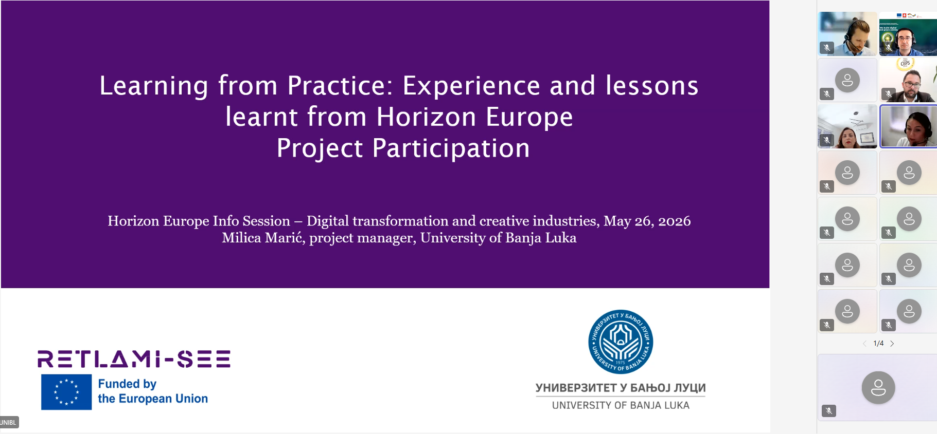 UNIBL presented as an example of good practice in the Horizon Europe program